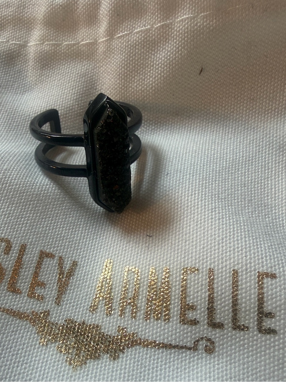 Kinsley Armelle Magna Raven Black Quartz Druzy Statement Ring